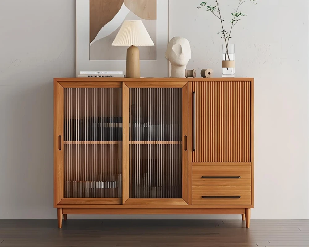 wood and rattan sideboard