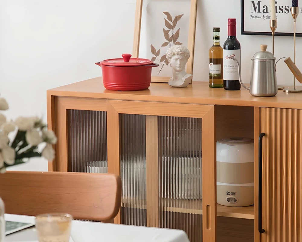 wood sideboard with glass doors