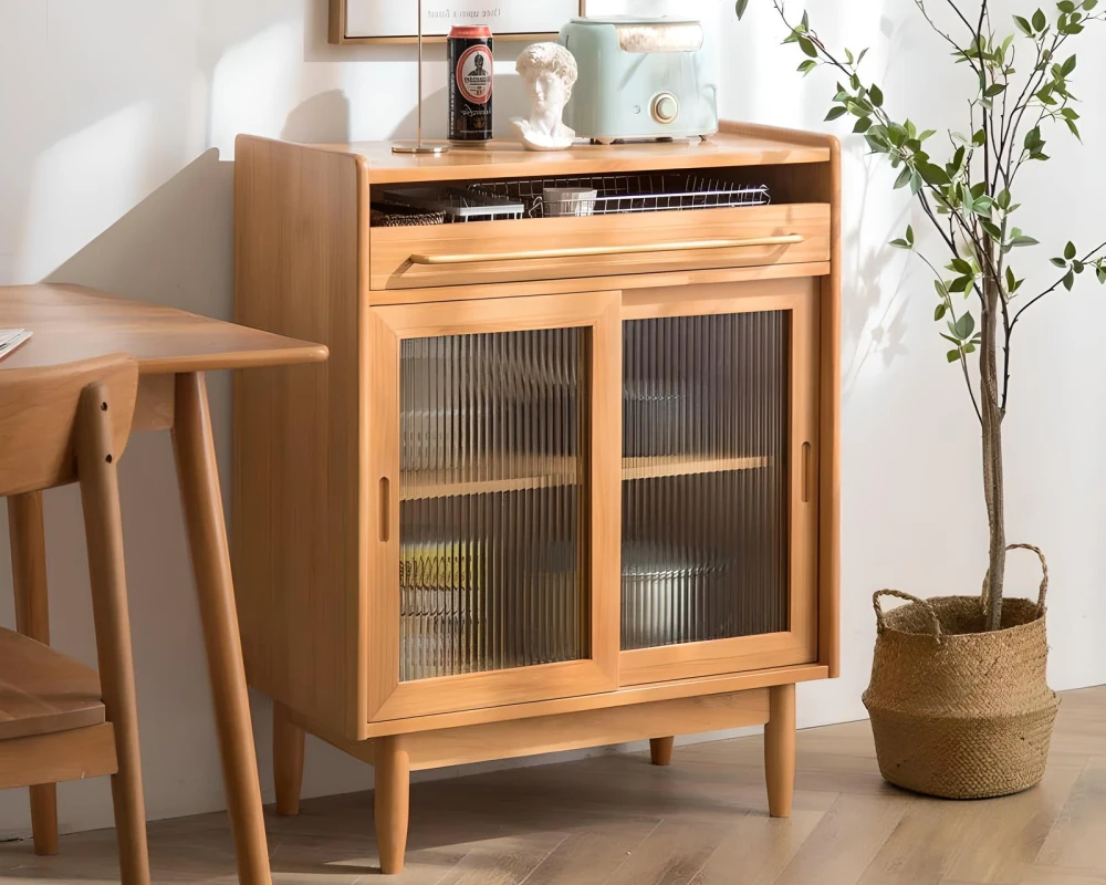 wood and rattan sideboard